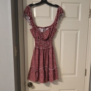Red Polka Dot Dress with Ruffle Sleeves